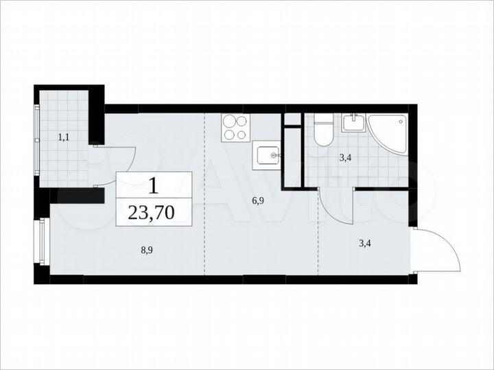 Квартира-студия, 23,7 м², 16/16 эт.