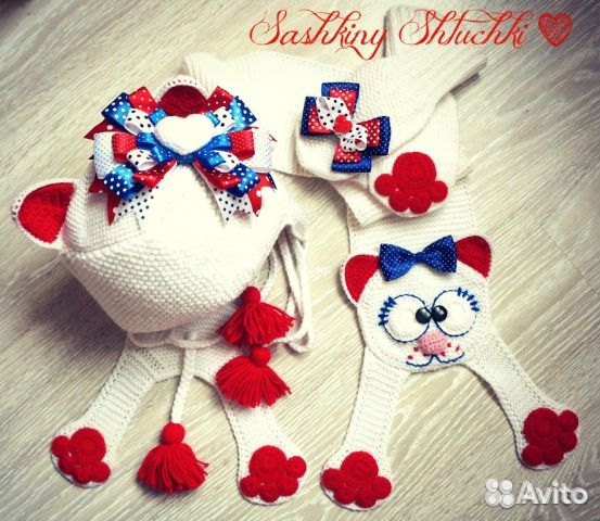 Шапка на флисе + шарф+ варежки