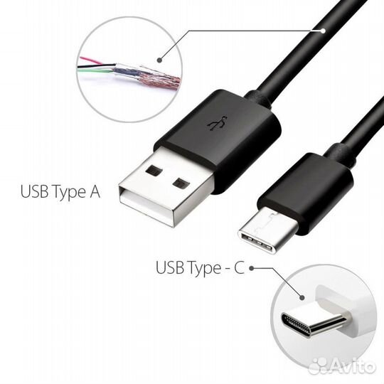 USB Кабель Type-C (чёрный и Белый) 1 метр