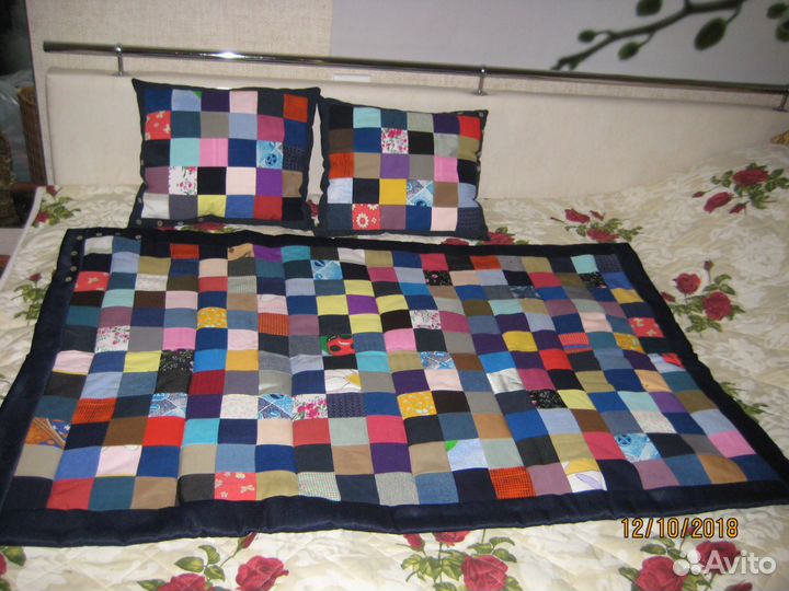 Лоскутное одеяло детское и 2 подушки
