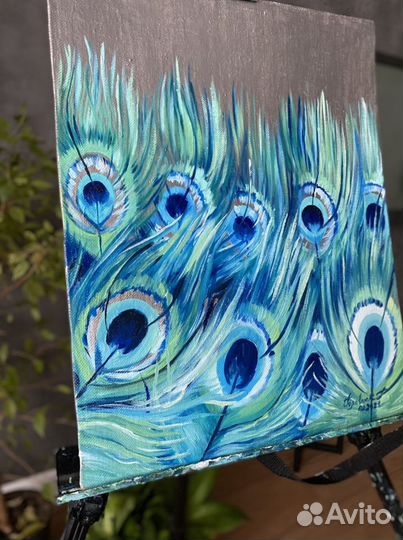 Картина перья. Картина маслом. Интерьерная картина