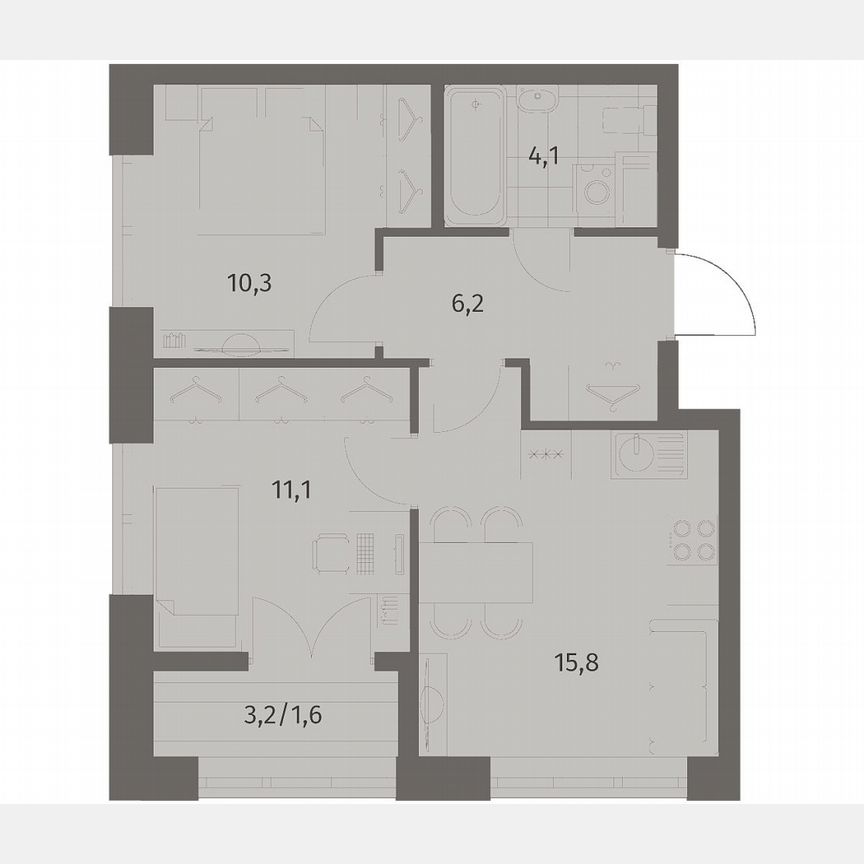 2-к. квартира, 49,2 м², 7/11 эт.