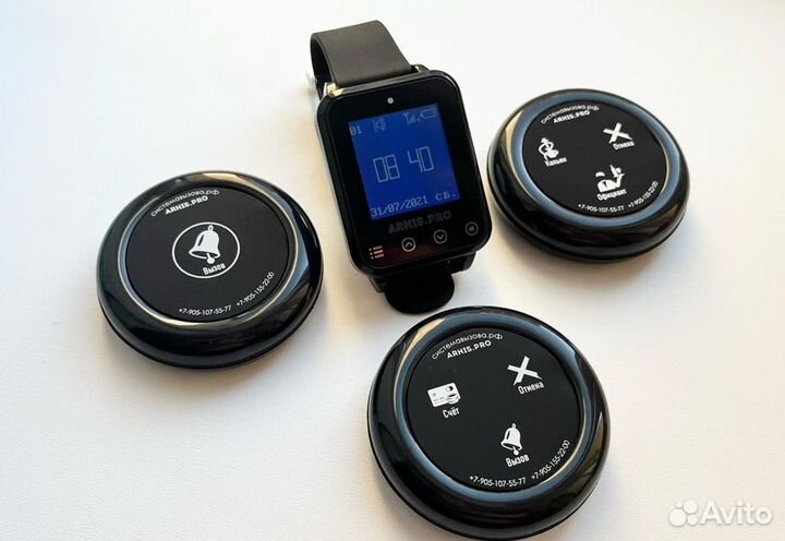 Влагозащищенная кнопка вызова официанта и часы