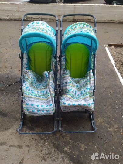 Санки на колесах для двойни