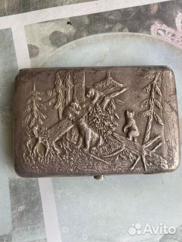 Портсигар Утро в сосновом лесу медведи серебро 84