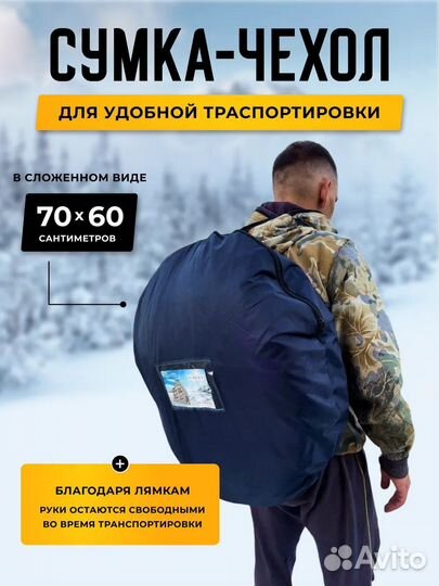 Палатка зимняя утепленная 240х240х170см бело-синий