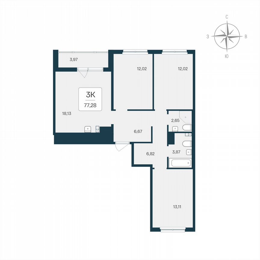 3-к. квартира, 77,3 м², 3/8 эт.