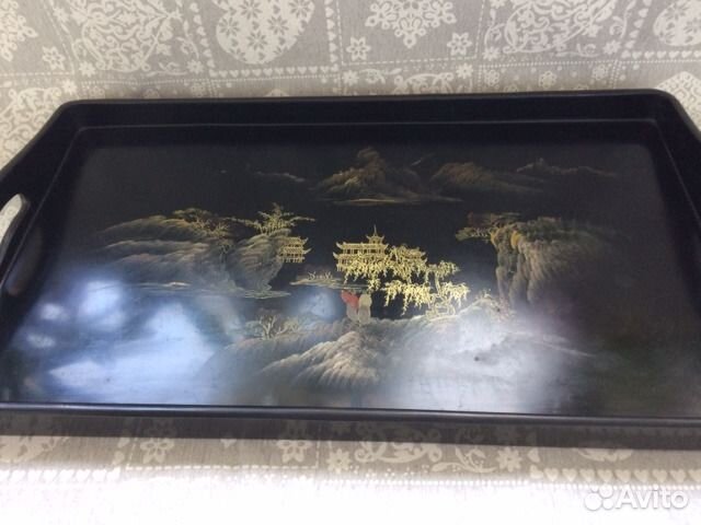 Поднос, чайник - лаковая миниатюра, Китай
