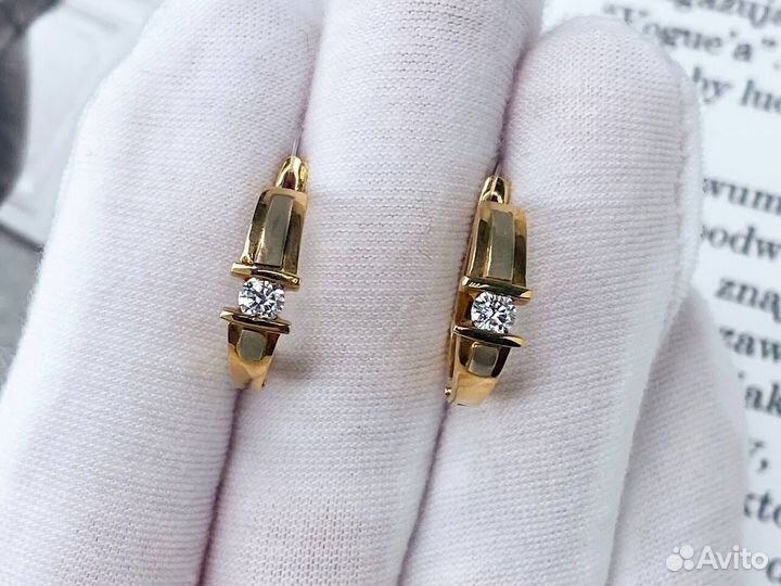 Золотые серьги с бриллиантами 585 пробы 0,29 ct