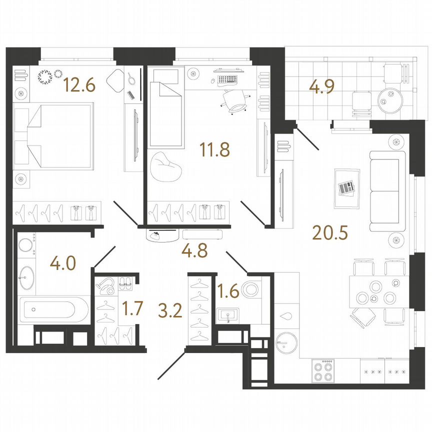 2-к. квартира, 60 м², 8/12 эт.