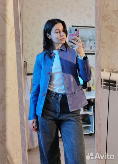 Винтажная кожаная куртка пиджак