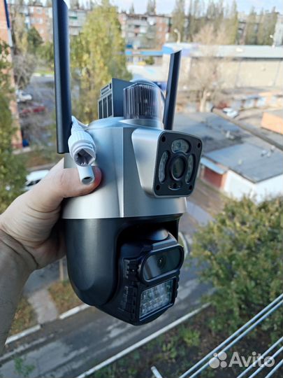 Мощная Камера видеонаблюдения 2 линзы Вай фай