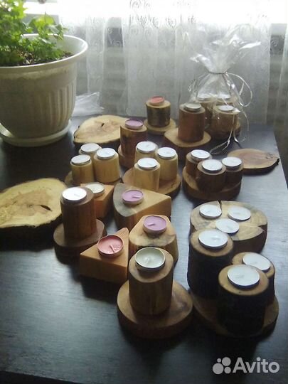 Подставки и подсвечники из спилов деревьев