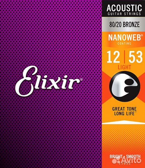 Струны для гитары Elixir 11052 NanoWeb Light 12-53