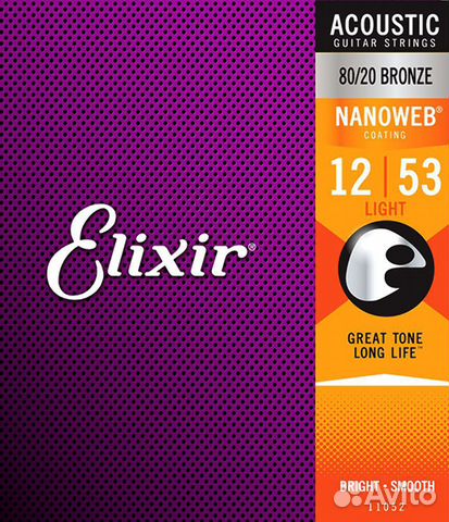Струны для гитары Elixir 11052 NanoWeb Light 12-53