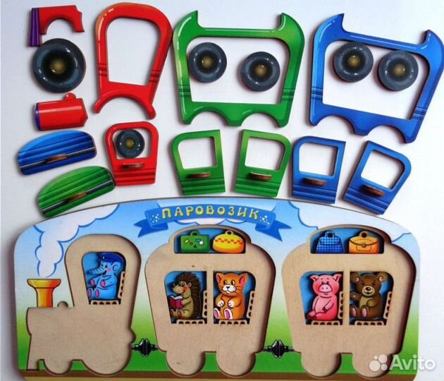 Smile-Decor деревянный пазл для детей Паровоз