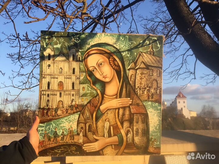 Мощная Картина Маслом «Путники».Холст.50х50 см