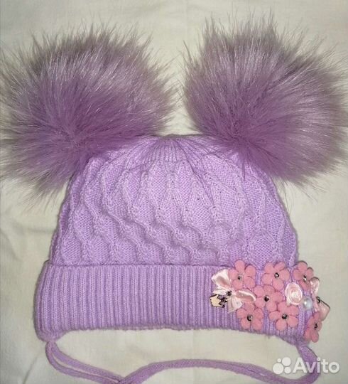 Зимняя шапка для девочки 3-10 месяцев