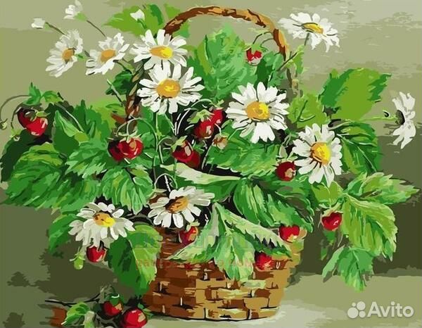 Алмазная мозаика 40x50 Корзинка с цветущей