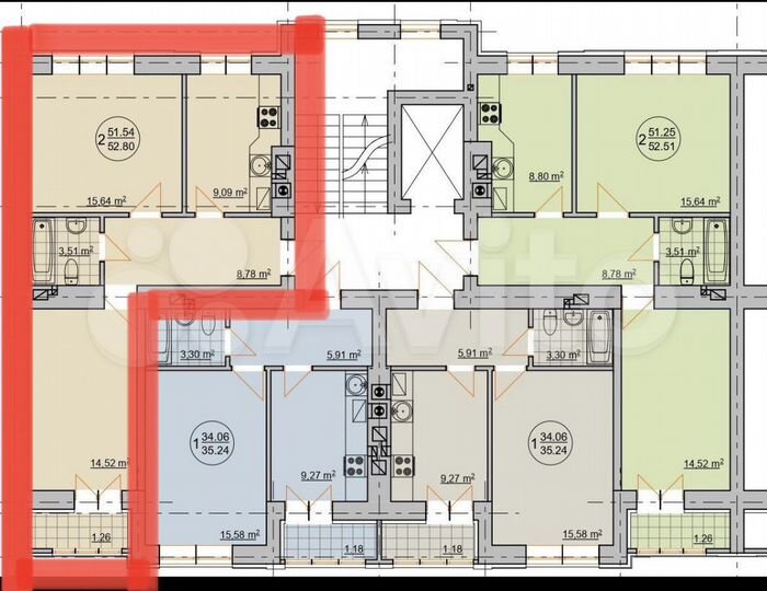 2-к. квартира, 53,7 м², 1/10 эт.