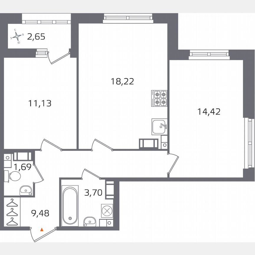 2-к. квартира, 60 м², 12/17 эт.