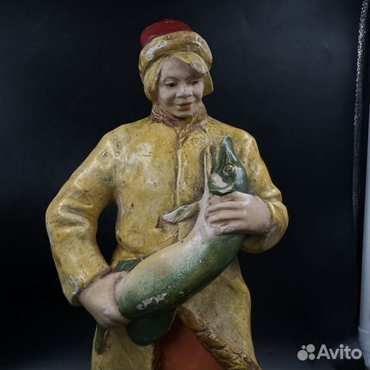 Статуэтка из гипса Емеля со щукой СССР Винтаж