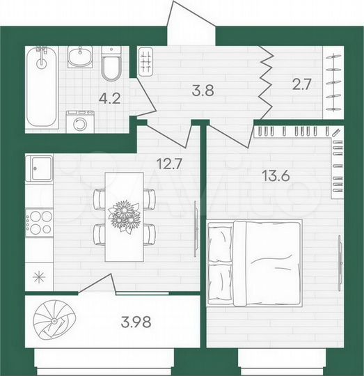 1-к. квартира, 40,1 м², 2/10 эт.