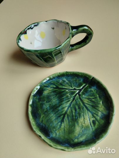 Чашка с блюдцем керамическая ручной работы
