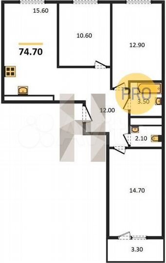 3-к. квартира, 74,7 м², 17/18 эт.