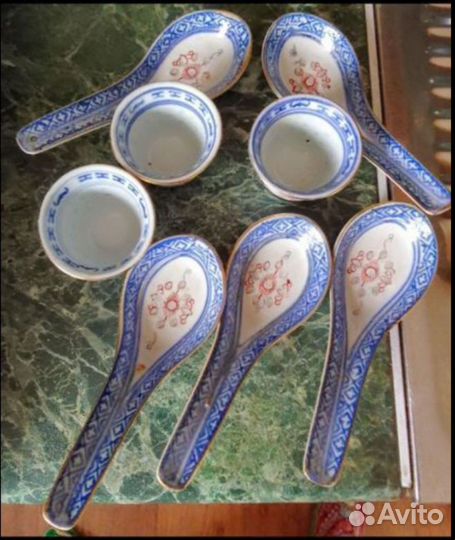 Старинный китайский сервиз голубой рисовый дракон