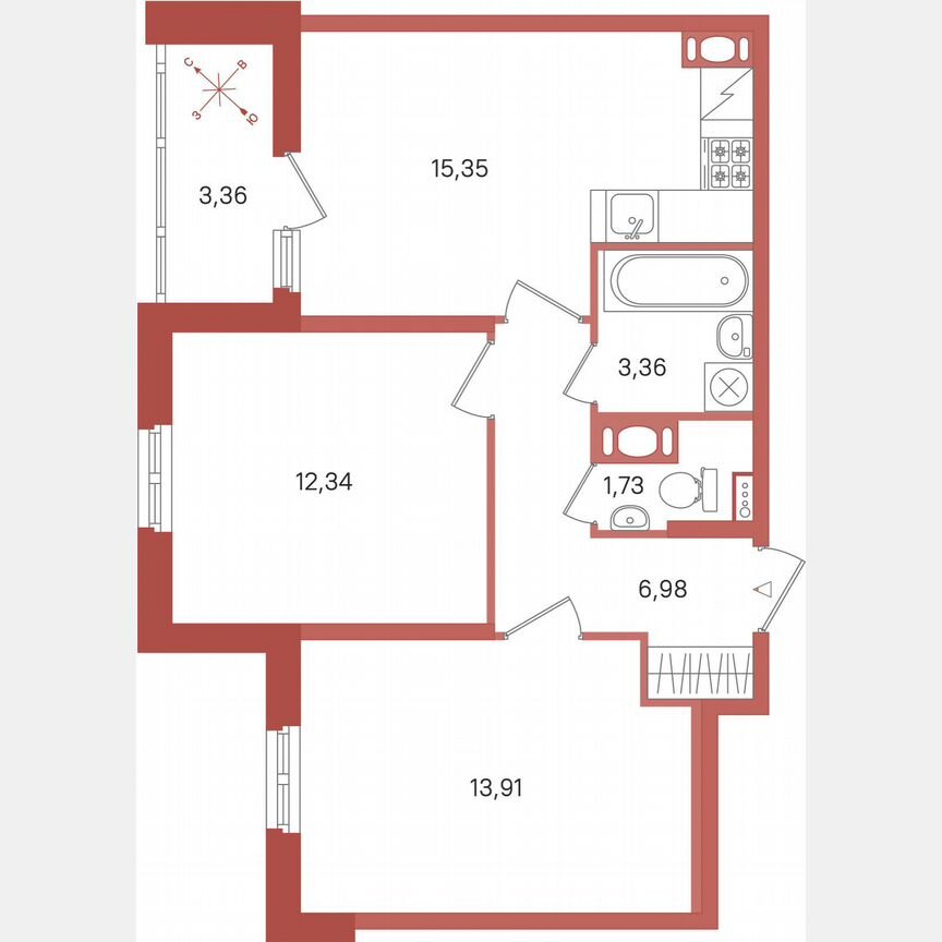 2-к. квартира, 55,5 м², 7/12 эт.