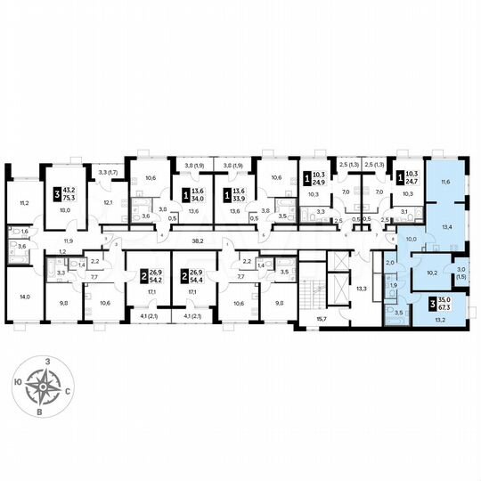3-к. квартира, 67,3 м², 9/24 эт.