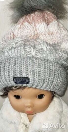 Детские шапочки для девочек (новые), варежки пух