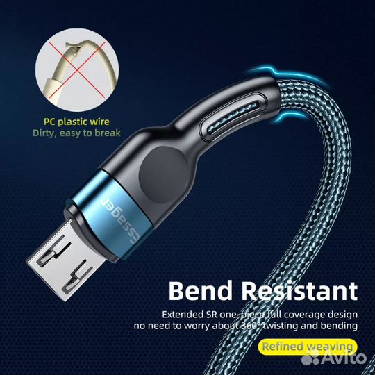 Новый кабель Micro USB Essager 50см