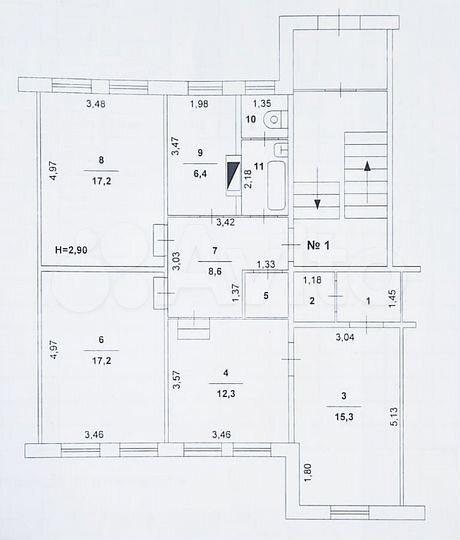 4-к. квартира, 87,4 м², 1/2 эт.