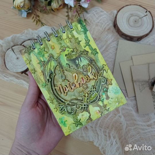 Блокнот ручной работы с драконом, на спирали
