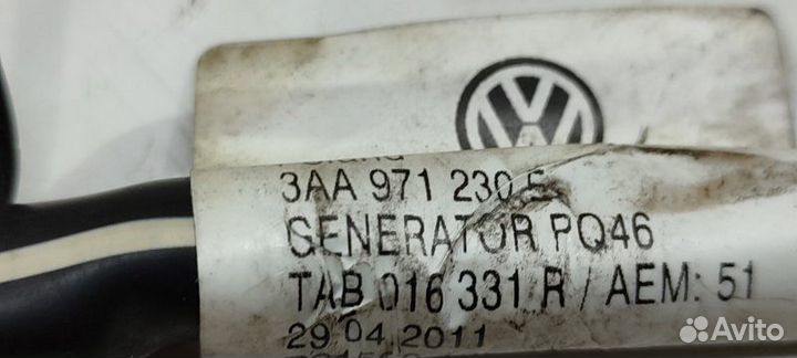 Проводка стартера и генератора Volkswagen Passat