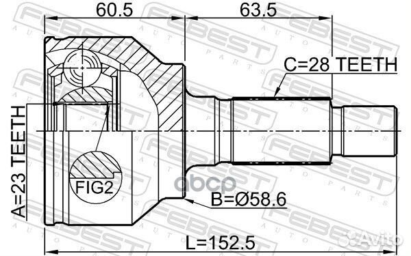 Шрус наружный 23X58.6X28 0510blat Febest