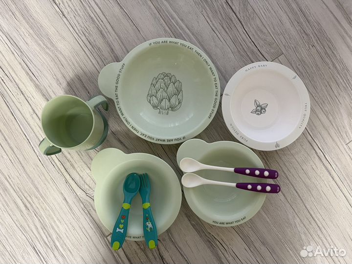 Детская посуда и ложки NUK для кормления (пакетом)