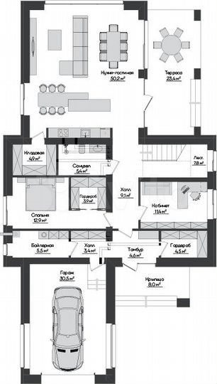 Коттедж 252 м² на участке 9,6 сот.