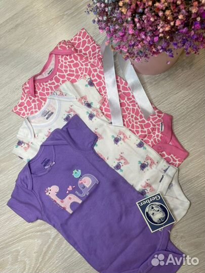 Набор Боди gerber для девочек 3-9мес