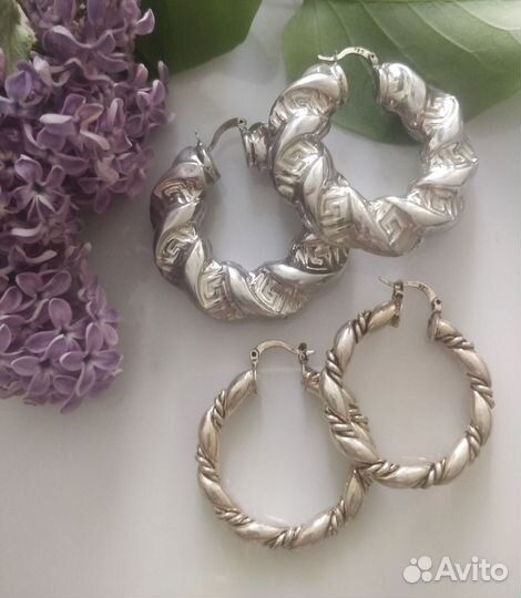Серьги кольца, серебро 925