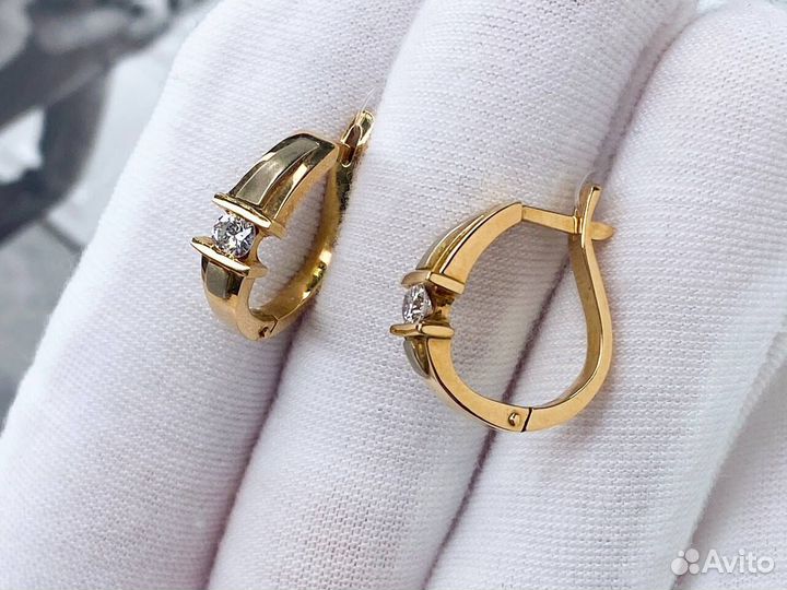 Золотые серьги с бриллиантами 585 пробы 0,29 ct