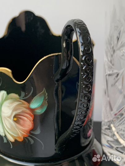 Подстаканник Жостово с хрустальным стаканом