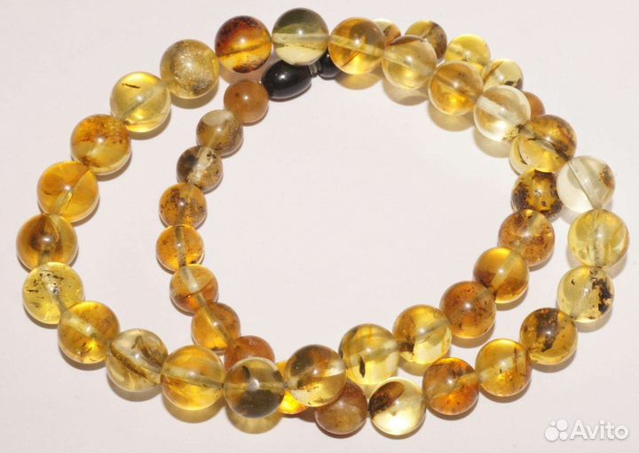 Бусы шарики из натурального янтаря с включениями