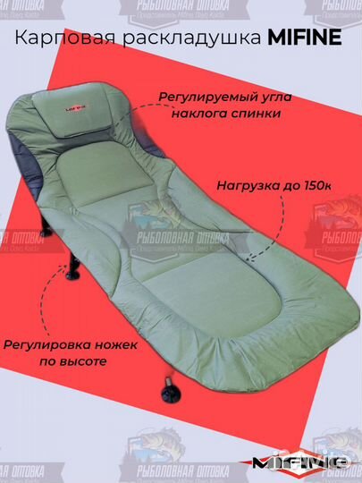 Раскладушка карповая Mifine AG1, 200х85х30-40 см