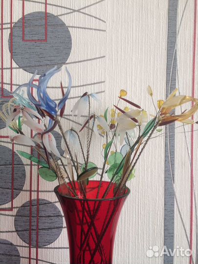 Чехия цветное стекло цветы винтаж ваза