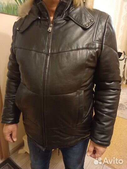 Кожаный пуховик Турция 56новый