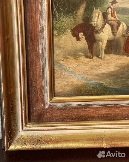 Старая картина маслом природа люди разговор 19 век