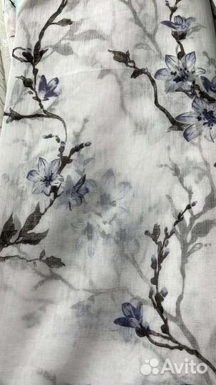 Тюль лён цветы, сакура, бабочки, готовый, новый